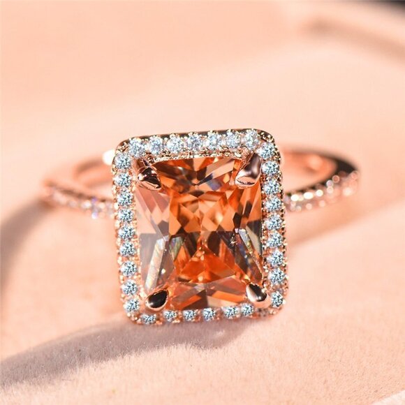 💍 Luxury Gemstone Rectangle Champagne Rose Gold Ring for Women, VIP151 - Picture 1 of 7
